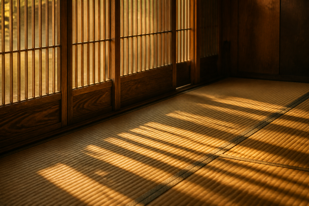格子戸から光が差す和室のイメージ
